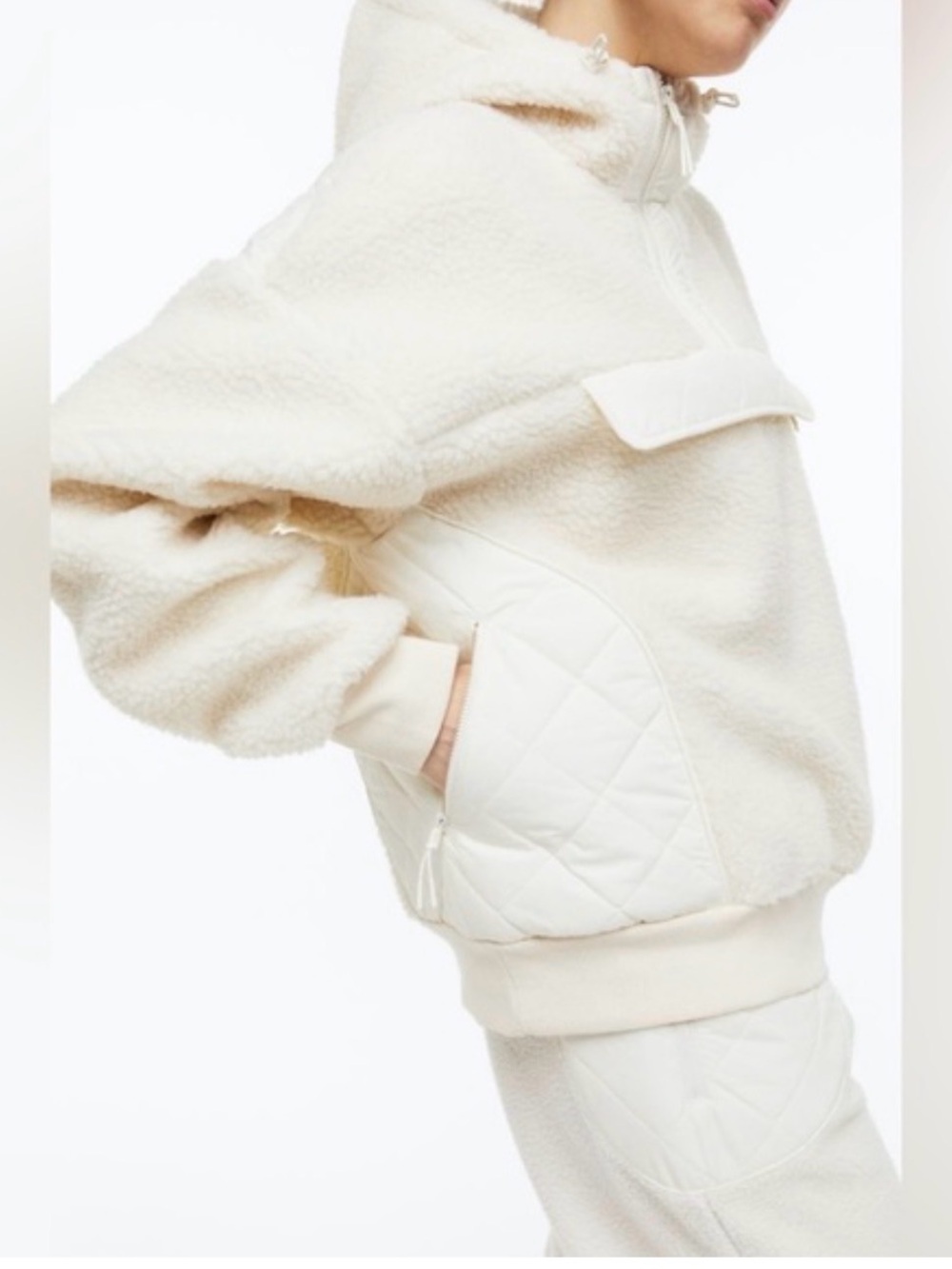 H&M Cream Sherpa Jacket with Quilted Panels